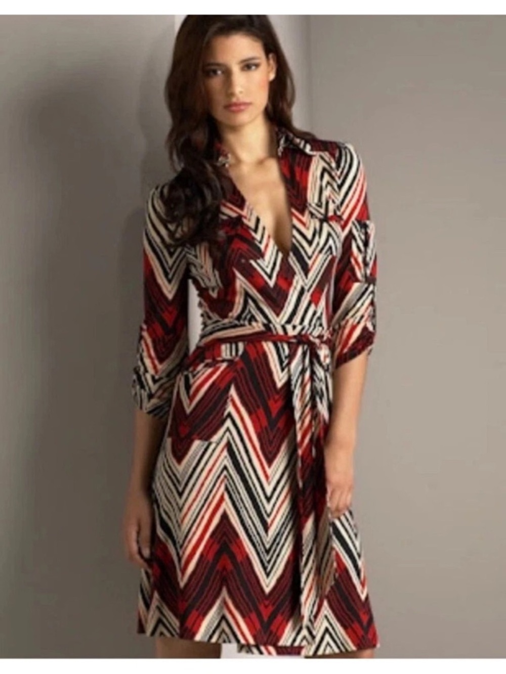 Diane Von Furstenberg Utility Silk
Chevron Geo Striped Wrap Dress Size 4